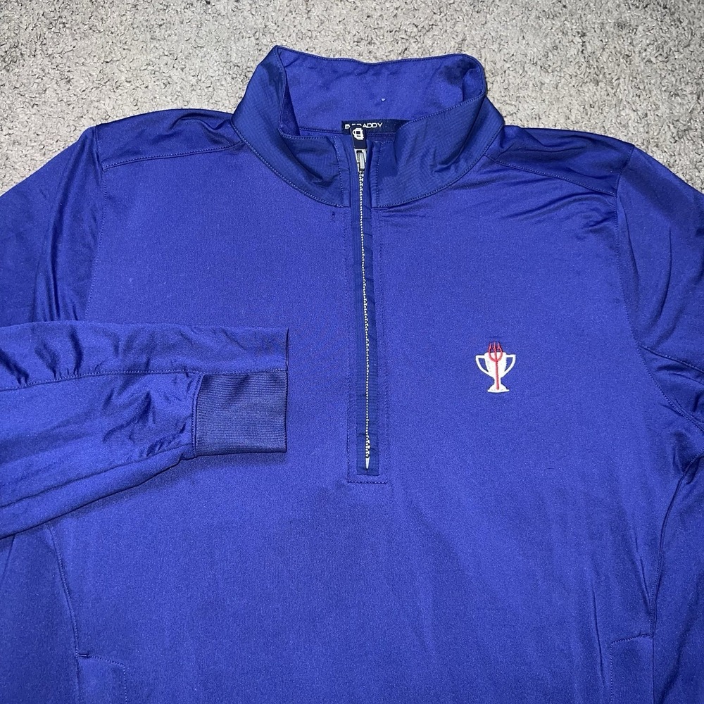B. Draddy Golf 1/4 Zip Pocket Mens Large Blue Sweatshirt Seal Legacy Logo‎